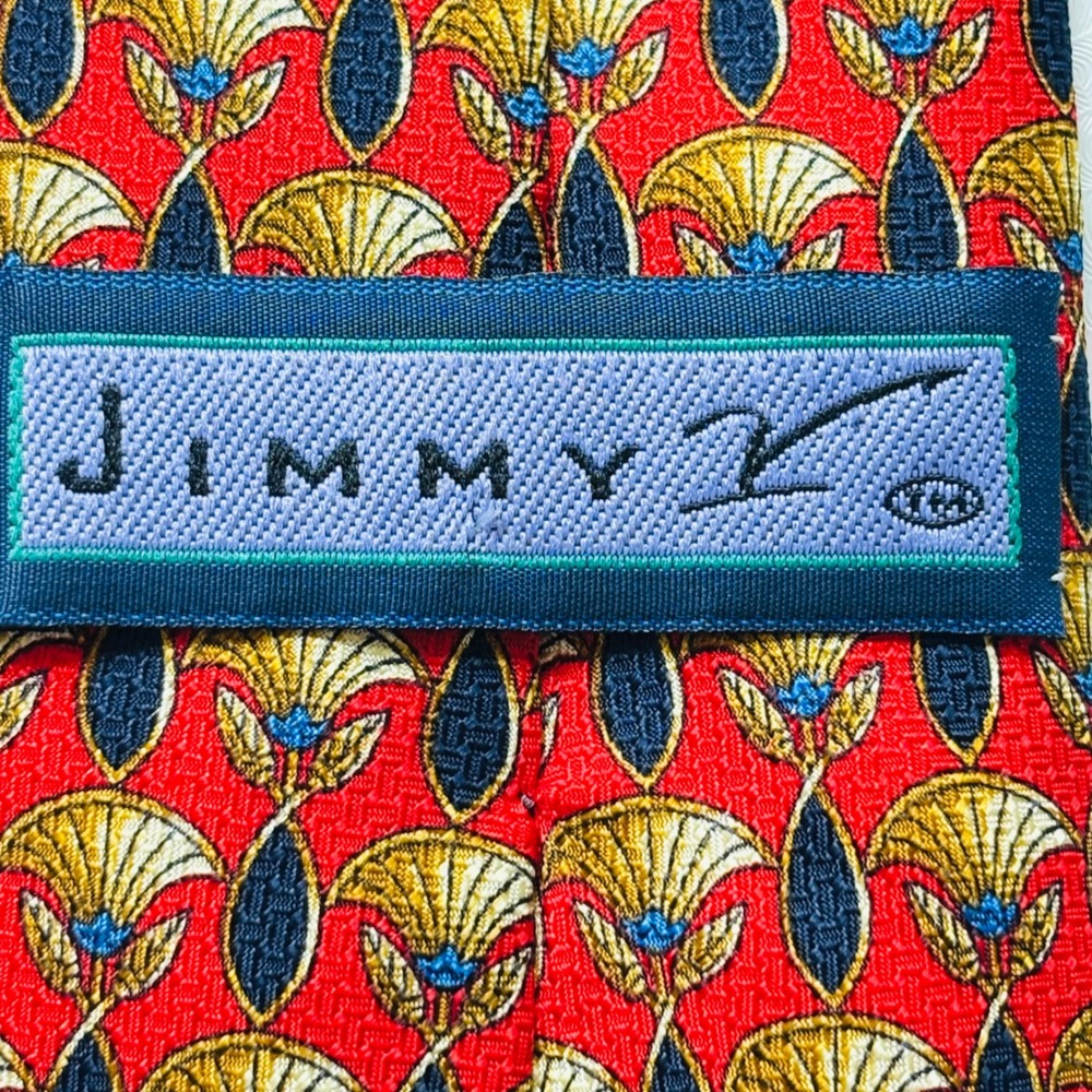Jimmy V Tie Red Gold Fan Silk Necktie Men's 61"x3.6" Made in France Geometric
